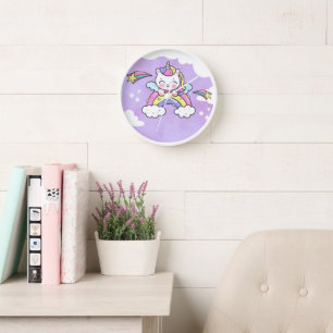 Cute Unicorn Rainbow Birthday Invitation  Clock