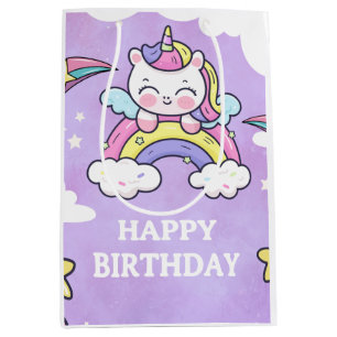 Cute Unicorn Rainbow Birthday Invitation  Medium G Gift Bag