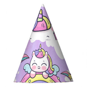Cute Unicorn Rainbow Birthday Invitation Party Hat