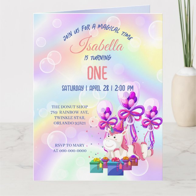 Cute Unicorn Rainbow Birthday Party kids Card (Front)