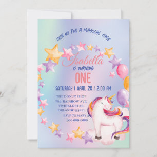 Cute Unicorn Rainbow Birthday Party kids Invitation