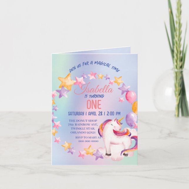 Cute Unicorn Rainbow Birthday Party kids Invitation (Front)