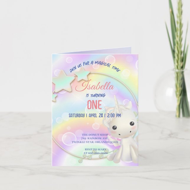Cute Unicorn Rainbow Birthday Party kids Invitation (Front)