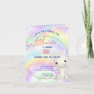 Cute Unicorn Rainbow Birthday Party kids Invitation