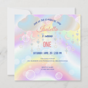 Cute Unicorn Rainbow Birthday Party kids Invitation