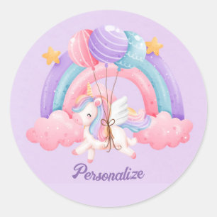 Cute Unicorn Rainbow Colorful Kids Personalized Classic Round Sticker