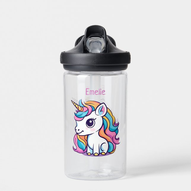 Cute Unicorn Rainbow Colour Water Bottle (Front)