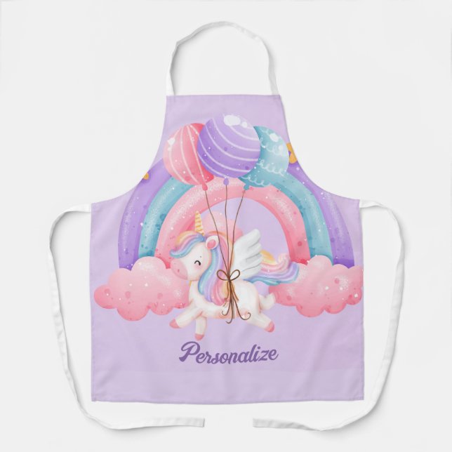 Cute Unicorn Rainbow Colourful Kids Personalized Apron (Front)