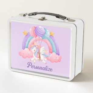 Cute Unicorn Rainbow Colourful Kids Personalized Metal Lunch Box