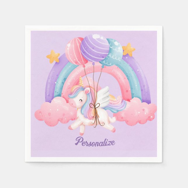 Cute Unicorn Rainbow Colourful Kids Personalized Napkin (Front)