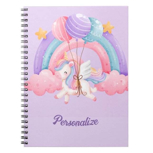 Cute Unicorn Rainbow Colourful Kids Personalized Notebook (Front)