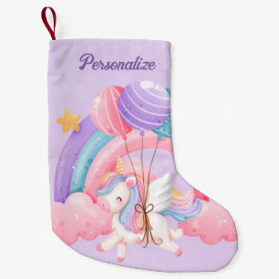 Cute Unicorn Rainbow Colourful Kids Personalized Small Christmas Stocking