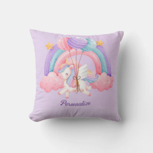 Cute Unicorn Rainbow Colourful Kids Personalized Throw Pillow