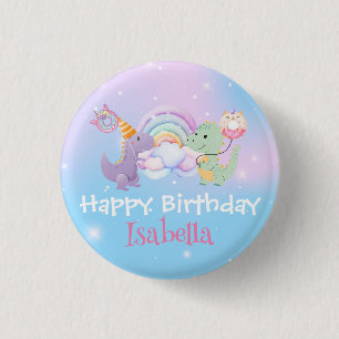 Cute Unicorn Rainbow Dino Doughnut balloon Birthda 1 Inch Round Button