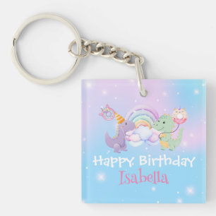 Cute Unicorn Rainbow Dino Doughnut balloon Birthda Keychain