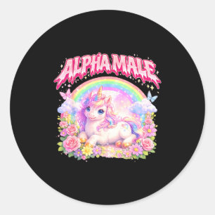 Cute unicorn rainbow floral funny for men women classic round sticker