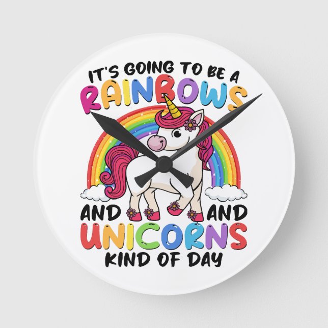 Cute Unicorn Rainbow Funny Round Clock (Front)