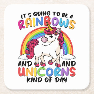 Cute Unicorn Rainbow Funny Square Paper Coaster