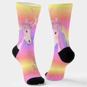Cute Unicorn Rainbow Glitter Personalized Socks