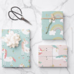 Cute Unicorn Rainbow Gold Glitter Pastel Pink Blue Wrapping Paper Sheet<br><div class="desc">Cute Unicorn Rainbow Gold Glitter Pastel Pink Blue Wrapping Paper Sheets</div>