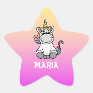 Cute Unicorn Rainbow Gradient Personalized Name Star Sticker