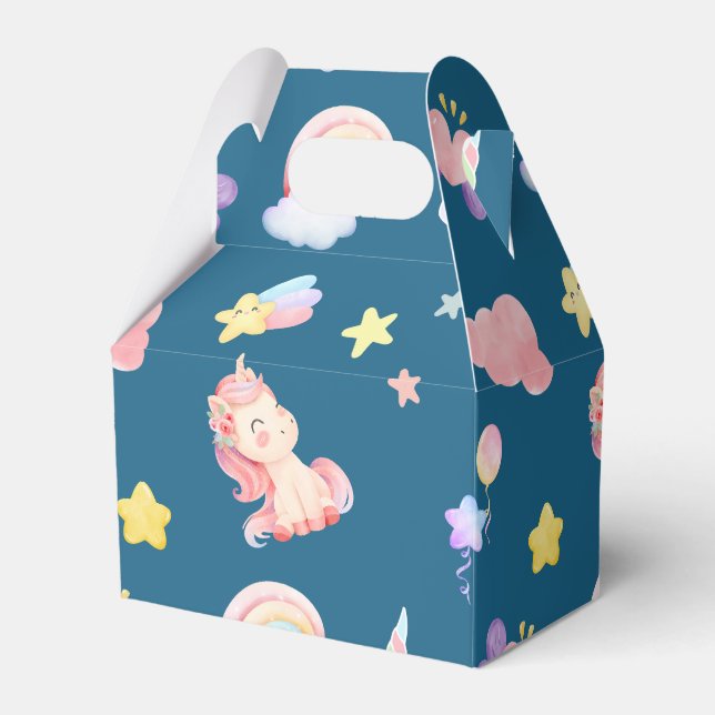 Cute Unicorn Rainbow heart balloon star pattern Favor Box (Front Side)
