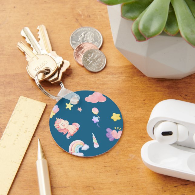 Cute Unicorn Rainbow heart balloon star pattern Keychain (Desk)