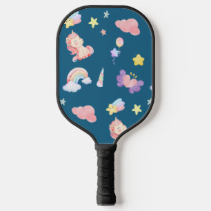 Cute Unicorn Rainbow heart balloon star pattern Pickleball Paddle