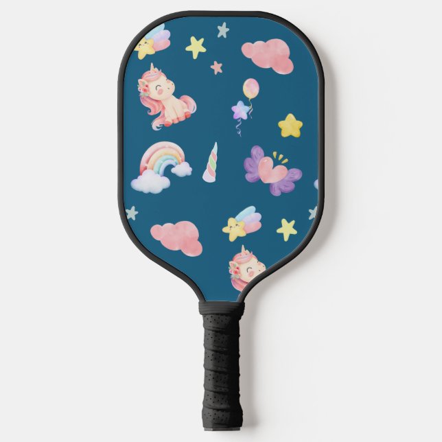 Cute Unicorn Rainbow heart balloon star pattern Pickleball Paddle (Front)