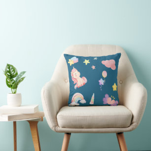 Cute Unicorn Rainbow heart balloon star pattern Throw Pillow
