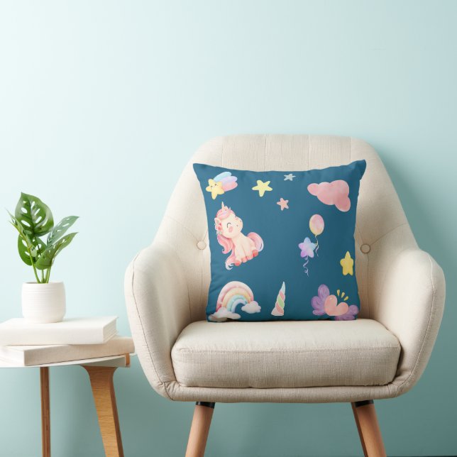 Cute Unicorn Rainbow heart balloon star pattern Throw Pillow (Chair)