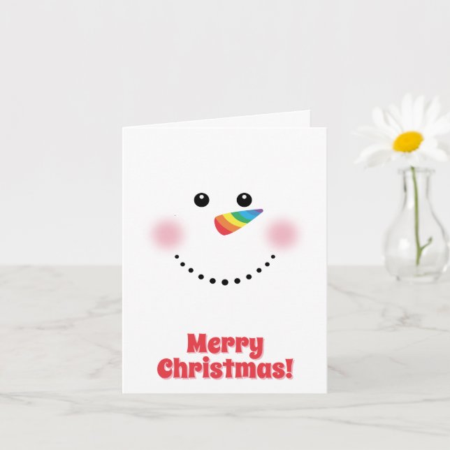 Cute Unicorn Rainbow Horn Nose Snowman Card (Small Plant)