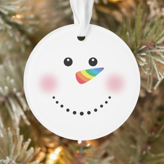 Cute Unicorn Rainbow Horn Nose Snowman Ornament (Tree)
