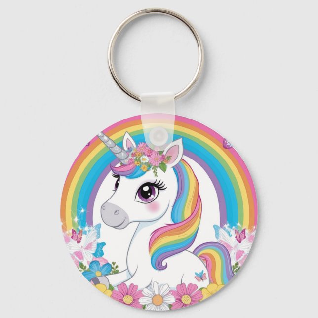 Cute Unicorn Rainbow Magical Fantasy Gift for Kids Keychain (Front)