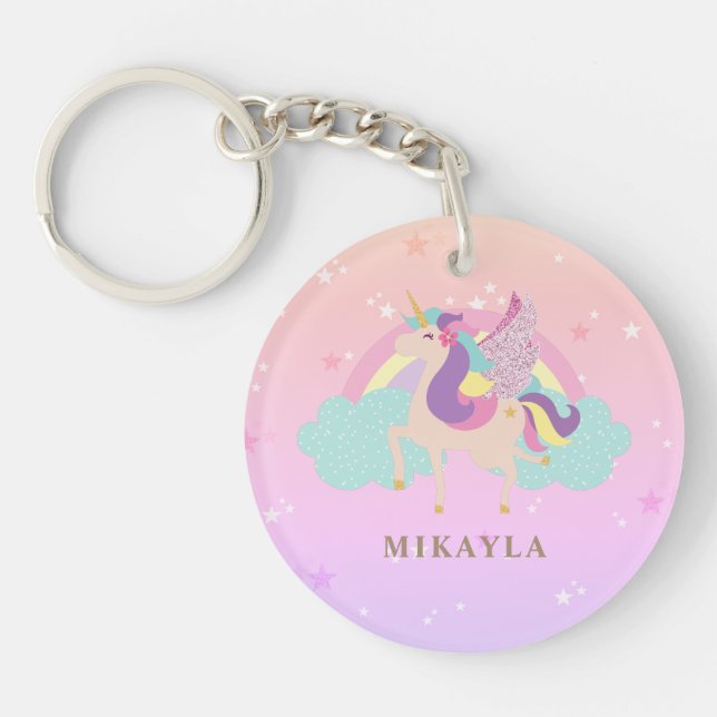 Cute Unicorn Rainbow Pastel Keychain (Front)