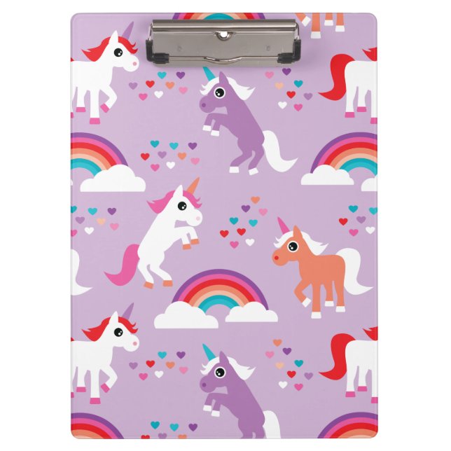 Cute Unicorn Rainbow Purple Clipboard (Front)
