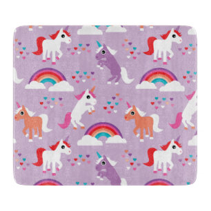Cute Unicorn Rainbow Purple Cutting Board