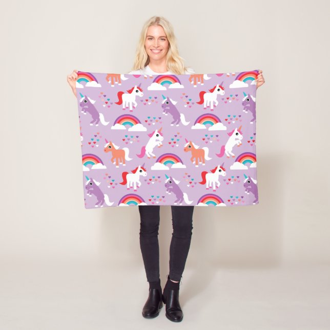 Cute Unicorn Rainbow Purple Fleece Blanket (In Situ)