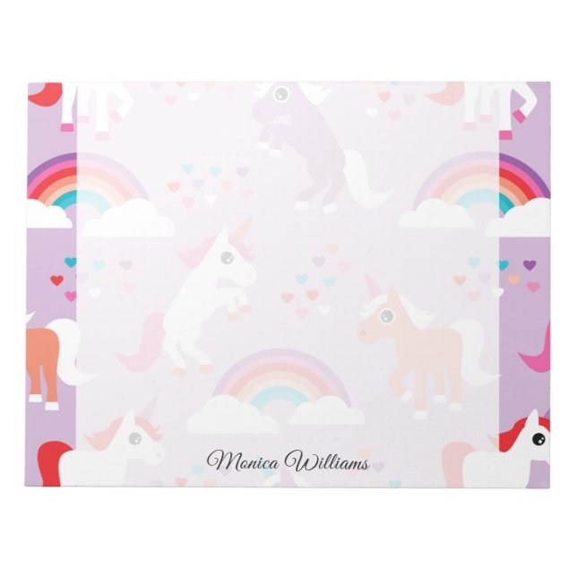 Cute Unicorn Rainbow Purple Notepad (Front)