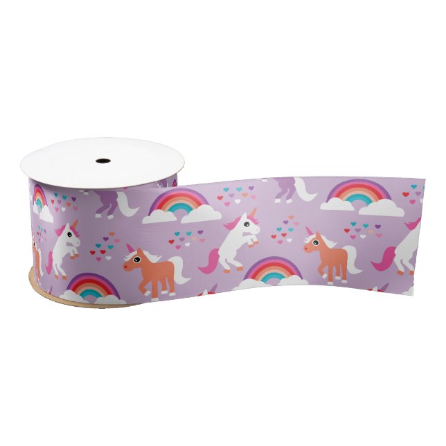 Cute Unicorn Rainbow Purple Satin Ribbon (Spool)