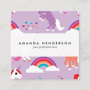 Cute Unicorn Rainbow Purple Square Business Card