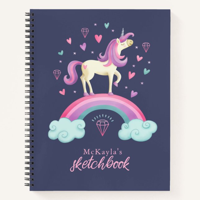 Cute Unicorn Rainbow Sketchbook Notebook (Front)