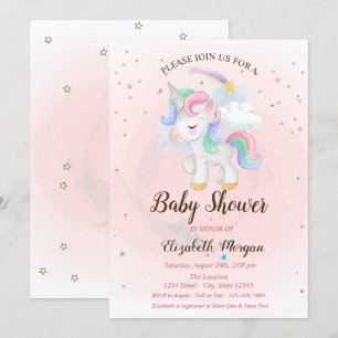 Cute Unicorn,Rainbow, Stars Baby Shower Invitation