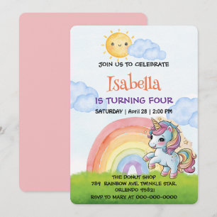 Cute unicorn rainbow sun sky Birthday Party Invitation