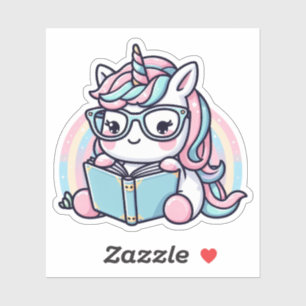 Cute Unicorn Reading Custom-Cut Vinyl Stickers