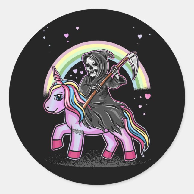 Cute Unicorn Reaper Rainbow Pastel Goth Kawaii Classic Round Sticker (Front)
