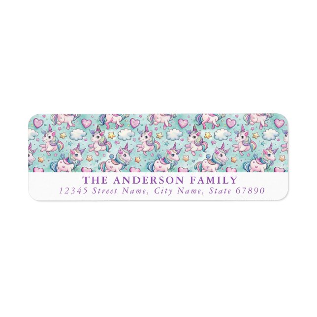Cute Unicorn Return Address Labels (Front)