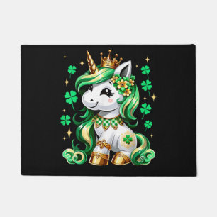 Cute Unicorn Shamrock St Patricks Day Doormat