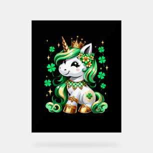 Cute Unicorn Shamrock St Patricks Day Girls Kids L Acrylic Sign