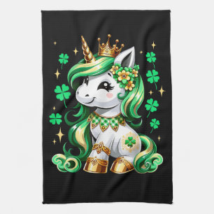 Cute Unicorn Shamrock St Patricks Day Kitchen Towel